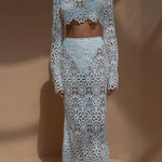 Balmy Summers Crochet Lace Floral Pattern Elastic Waist Fishtail Vacation Maxi Skirt