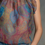 Retro Pleated Neck Paisley Chiffon Tank Top
