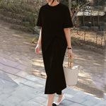 Original Solid Color Irregularity Pleats Midi Dress