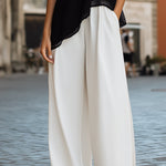 Elegant Two-Tone High-Neck Halter Set ��� Asymmetric Chiffon Top & Wide-Leg Trousers