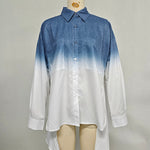 High-Low Loose Gradient Printed Split-Joint Split-Side Lapel Blouses&Shirts Tops