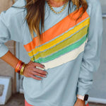 Apricot Rainbow Colorblock Pullover Sweatshirt