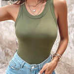 Round Neck Ribbed Tank Top With Bra Pads