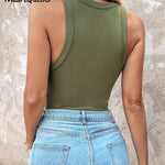Round Neck Ribbed Tank Top With Bra Pads