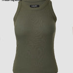 Round Neck Ribbed Tank Top With Bra Pads