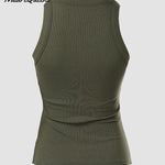 Round Neck Ribbed Tank Top With Bra Pads