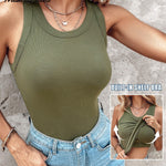 Round Neck Ribbed Tank Top With Bra Pads