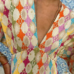 Elegant Printed V-neck Lantern Sleeve Dress