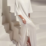 Loose Three-Quarter Sleeves Solid Color Split-Side Boat Neck Maxi Dresses