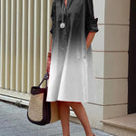 Long Sleeves Gradient Lapel Midi Dresses