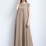 Simple Loose Sleeveless Solid Color Round-Neck Maxi Dresses