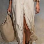 Loose Single-breasted Floral Embroidered Cotton And Linen Long-sleeved Maxi Dress