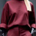 Long Sleeves Loose Solid Color Round-Neck Hoodies&Sweatshirt Tops
