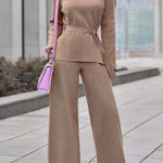Casual Simplicity Solid Bandage V Neck Long Sleeve Two Pieces