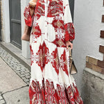 Gracie Paisley Print Button Up Bell Sleeve A-line Maxi Dress