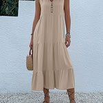 Loose Sleeveless Pleated Split-Joint V-Neck Midi Dresses