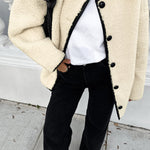 Sherpa Patchwork Round Neck Warm Loose Jacket