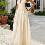 A-Line High Waisted Backless Pleated Solid Color Split-Joint Halter-Neck Midi Dresses