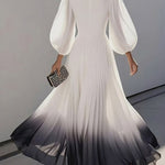 A-Line High Waisted Gradient Pleated V-Neck Maxi Dresses