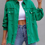 Long Sleeves Loose Fringed Pockets Lapel Outerwear