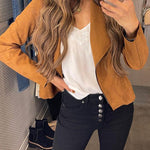 Zip Up Pocketed Faux Suede Moto Jacket