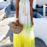 Island Evenings Gradient Print Tassel Halter Maxi Dress