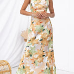 Happier Now Satin Floral Halter Maxi Dress