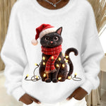 Women's Vintage Christmas Black Cat Print Sweater