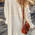 White Waffle Knit Exposed Seam Round Neck Oversized Top