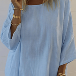 Women's Casual Loose Round Neck Solid Color Simple Long Sleeve Shirt