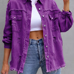 Long Sleeves Loose Fringed Pockets Lapel Outerwear