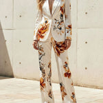 Long Sleeves Buttoned Flower Print Notched Collar Blazer Outerwear
