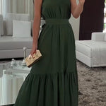 Solid Color One Shoulder Waist Tie Maxi Dress