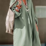 Green Roll-Tab Sleeve Notch Neck Boho Tunic Dress