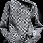 Long Sleeves Loose Asymmetric Houndstooth Plaid Stand Collar Jackets Outerwear