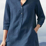 Women's solid color casual stand collar 3/4 sleeves shirt