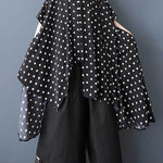 A-Line High-Low Asymmetric Buttoned Polka-Dot Lapel Midi Dresses Shirt Dress