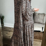 Apricot Leopard Print Tiered Wide Sleeve Maxi Dress