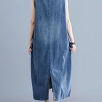 Loose Sleeveless Denim V-Neck Midi Dress