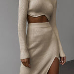 High -collar Irregular Short Top Skirt Two -piece Suit
