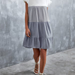 Loose Ruffle Sleeves Contrast Color Falbala Pleated Split-Joint Round-Neck Mini Dresses