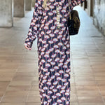 Women's Fashion Printed V Neck Long Sleeve Maxi Dress