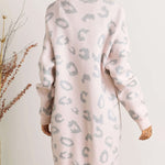 Pink Leopard Side Pockets Open Front Long Cardigan
