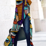 Half Sleeves Loose Contrast Color Printed Split-Side Round-Neck T-Shirts Tops
