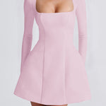 A-Line Bodycon Solid Color Zipper Square-Neck Mini Dresses