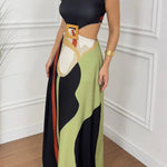 Bettie Printed High Neck Square Buckle Cutout Waist Maxi Dress