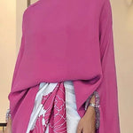 Batwing Sleeves Irregular clipping Solid Color Stand Collar Blouses&shirts Tops