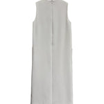 High Waisted Loose Pockets Solid Color Split-Back Zipper Round-Neck Midi Dresses