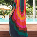 Batwing Sleeves Loose Contrast Color Printed Sun Protection Round-Neck Maxi Dresses