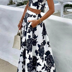 Fashion Printed Suspender Top And Skirt Two-Piece Set